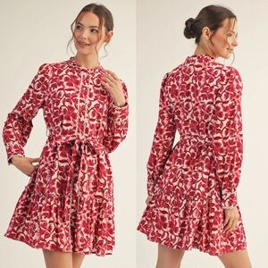 Red coral paisley floral lace crochet boho western ruffle ruffle midi dress